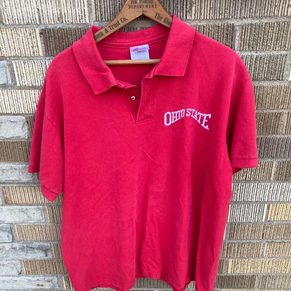 Ohio State Buckeyes Vtg Mens Large University Polo Shirt Golf Hanes Red Pique